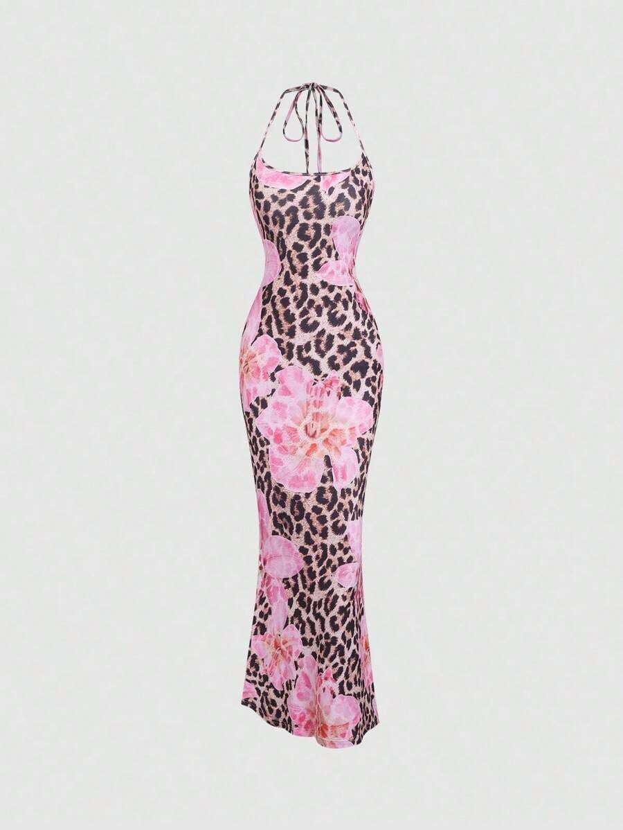 Vestido largo de fiesta formal con cuello halter y bajo de sirena en color sólido de - Multicolor - Ver 1