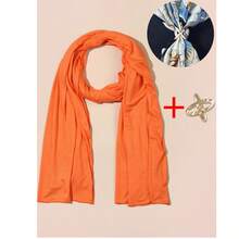1pc Solid Color Scarf, Personalized Shawl, Women's Neck Warmer Headscarf, Long Sunscreen Shawl, Solid Color Chiffon Scarf Thin & Long Scarf For Women - Orange - View 2
