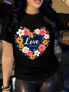 short sleevesMujer Camiseta de mujer México Envío Tela transpirable de alta calidad Estampado de Lavado a máquina Fresco Deportes Cuello redondo Casual Manga corta Versátil Nueva Era Lavable a máquina, top casual de cuello redondo de deportes de trabajo estudiantil, moda cómoda y moderna | vestidos de mujer verano almacen localCamiseta de manga corta para mujer, de color negro, con un hermoso corazón floral y el mensaje "Love Reguired" en el centro, ideal para expresar tu estilo y amor.Leisure - Negro - Ver 7