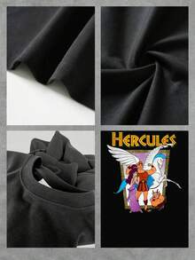 Imagen inspirada en la mitología griega con Hércules mostrando su fuerza heroica junto a Pegaso y una figura femenina que simboliza la valentía y el amor eterno camiseta de mujer  cómoda y moderna para uso diario - Negro - Ver 4