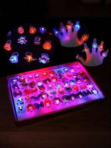 50/30/1pc Halloween Glow Rings, Glow Props, Night Light, Birthday, Halloween Party Gifts Decoration Adult Products, Flashing Finger Rubber Rings, Multiple Styles: Ghost, Pumpkin, Skull, Spider, Bat, Glow Decorations, Flashing Finger LED Rings, Flashing Jelly Rubber Rings - Multicolor - View 5