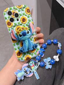 Disney Lilo & Stitch Phone Case With Stitch Charm And Stitch Lanyard - Cute Stitch Protective Case With Sunflower Wreath And Floral Background Design, Equipped With Delicate Stitch Decorative Lanyard And Beaded Bracelet For Easy Carrying, Compatible With IPhone 17, 16, 15, 14, 13, 12, 11 Pro Series, Ideal For Birthdays, Holidays, Anniversaries, Graduation Gifts, Or Any Special Occasion To Surprise Family, Friends, Classmates, And Loved Ones. - 白色 - 查看 4