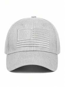 1pc Men's Adjustable Baseball Cap With US Flag Embroidery, Casual Outdoor Hat For Spring And Autumn - Heather Gray - View 3