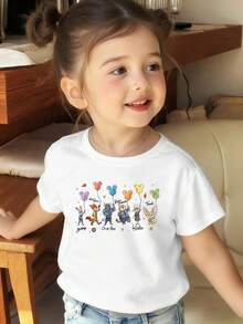 Disney Zootopia Girls' Short Sleeve T-Shirt, Featuring Judy Hopps, Nick Wilde, Chief Bogo, Clawhauser, Bellwether And Finnick Holding Colorful Mickey-Shaped Balloons, With Character Name Signatures Below, Perfect For Disney Park Trips, Casual Outings, School Days And Daily Wear, Made Of Soft Breathable Cotton Fabric, Shipped From UK Local Warehouse For Quick Delivery, Kids' Cute Themed Top For Little Girls. - trắng - Xem 2