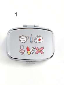 Square Pill Box, Printed With Capsule, Tablet, Letter, Medicine Bottle Patterns, Portable Medication Storage Compartment, Mini Metal Storage Box, Portable Jewelry And Pill Box, Travel Pill Box, Large Capacity Compartment, Weekly Medication Organizer, Suitable For Daily Medication And Vitamins, Essential For Doctors And Nurses, Emergency Needs, Travel, Hiking Emergency Rescue, Personalized Creative Gift With Cartoon Logo, Only Empty Box - Multicolor - View 14