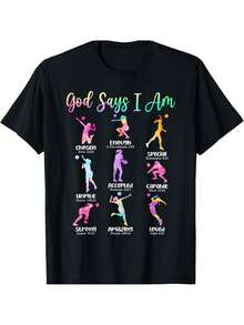 Shirts God Says I Am Volleyball Girls Teens Kid Christian Religious T-Shirt - 黑色 - 查看 1