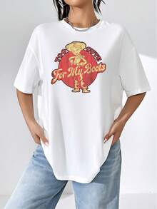Gráfico alegre con una vaquera simpática frente a un sol rojo que transmite energía positiva y encanto del oeste ideal para espíritus libres camiseta de mujer  casual cómoda para uso diario - Blanco - Ver 6