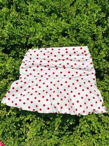 Minifalda acampanada fruncida con estampado de lunares para el verano - Multicolor 2 - Ver 3