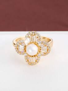 1pc Adjustable Blooming Flower Design Artificial Zirconia Stone Ring For Women - Multicolor - View 7