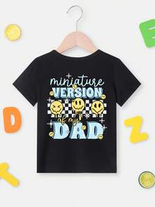 1 pieza de camiseta de manga corta para niño, estilo veraniego - VERSIÓN MINIATURA DE MI PADRE, estampado a doble cara, top casual, 180g, 100% algodón. - Negro - Ver 2