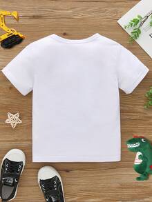 1 camiseta con estampado de dibujos animados que dice 'PAPÁ ES MI HÉROE', linda y cómoda, perfecta para uso diario al aire libre, 180g, 100% algodón. - Blanco - Ver 3