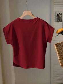 2 piezas Camiseta de cuello redondo de manga corta en negro y rojo, adecuada para el verano - Multicolor 8 - Ver 4