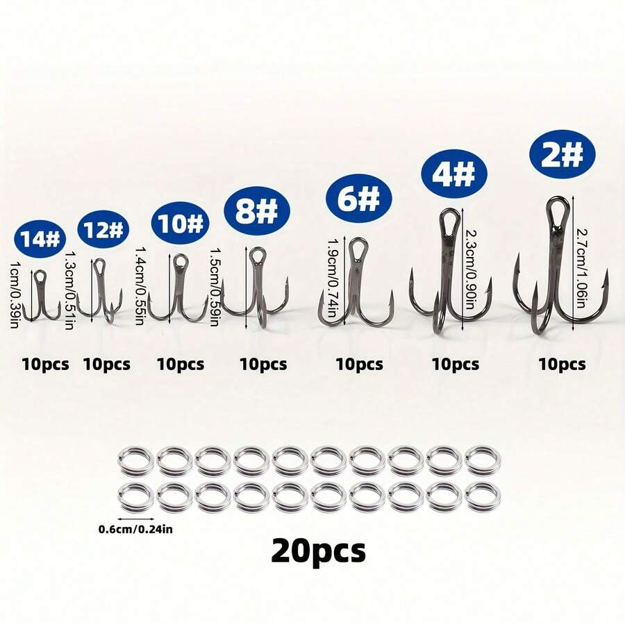 90pcs Assorted Fishing Hook Set, Includes Lure Treble Hooks With Detachable Rings, Carp & Catfish Sequin Lures With Butterfly Hooks, Comes With Tackle Box - Multicolor - View 1