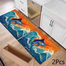 1 件装金枪鱼图案吸水垫/沥水垫，适用于咖啡机、餐具 - 涤纶吸水桌面保护垫，带橡胶防滑垫，可用于厨房台面装饰、家庭酒吧和餐桌 - 彩色 - 查看 15