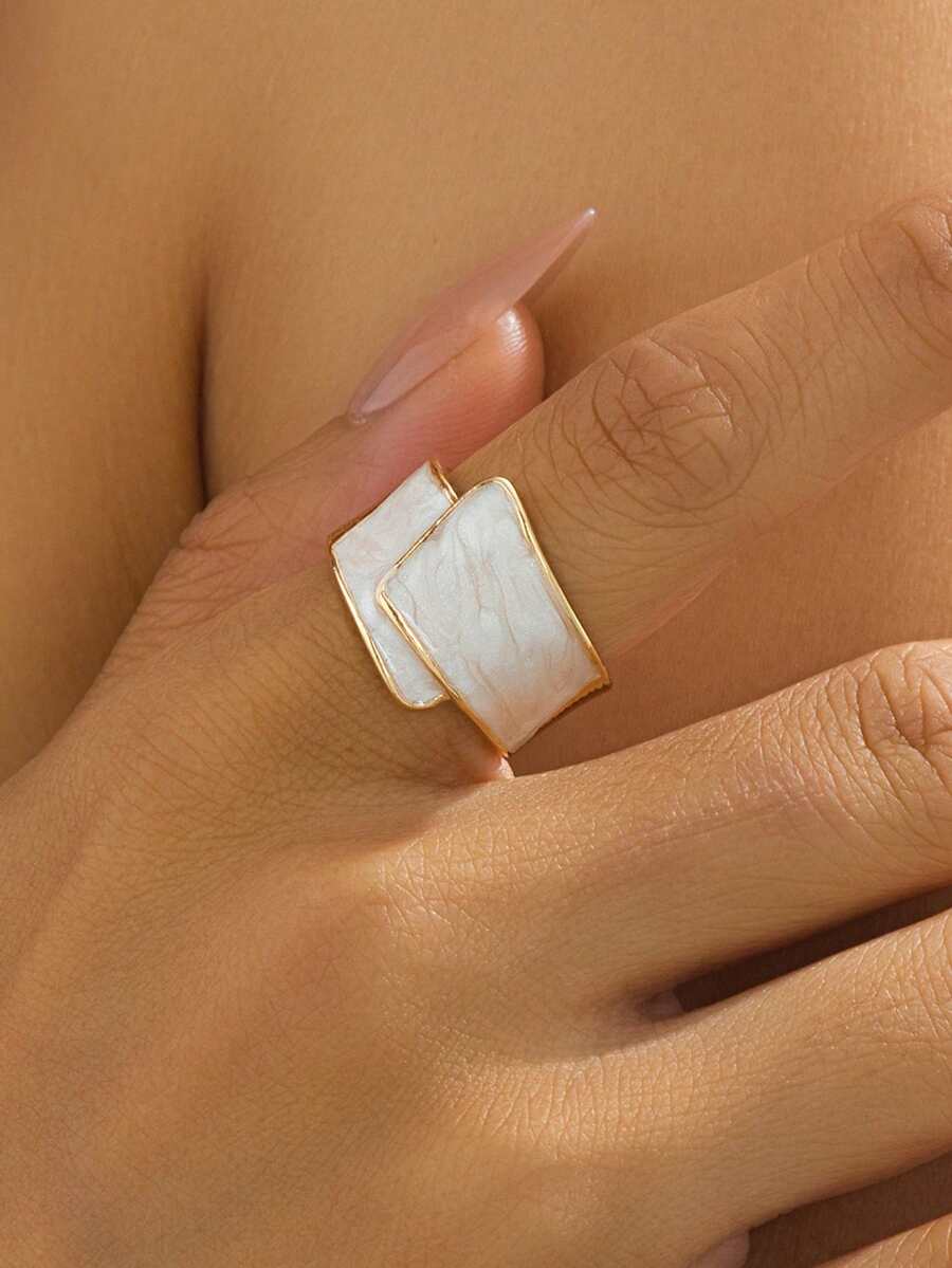 1 chiếc nhẫn thời trang tối giản, đa năng, cổ điển, mùa hè mới, làm thủ công, màu trắng, hình học bất đối xứng, kiểu nhỏ giọt dầu, dành cho nữ. - trắng - Xem 1