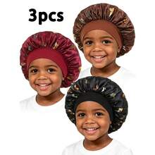 Awegeo 3pcs Kids Butterfly Print Wide Elastic Band Bonnets, Comfortable Daily Wear Sleep Hats - 3Pcs-set2 - View 8
