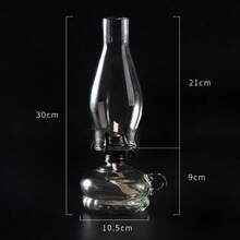 amanigo Vintage Glass Kerosene Lamp With Handle, Hurricane Lamp With Transparent Glass Chimney, Adjustable Wick, Retro Style Kerosene Lamp, Suitable For Indoor Lighting, Emergency Use, Rural Home Decor And Farmhouse Tabletop Accents - 1PC - View 2