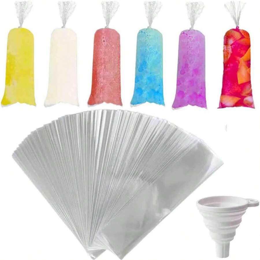 100个一次性冰棒模具 - 多种尺寸 - 塑料冷冻冰棒袋配硅胶漏斗,适用于自制酸奶和糖果 - 無色 - 查看 1
