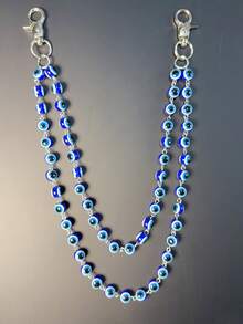 1pc Devil's Eye Double-Layer Men's Punk Style Spiked Chain Waist Chain, Personalized Punk Fashion Hip Hop Street Dance Jeans Waist Chain, Versatile Pants Accessory, Hip Hop Ins Minimalist Waist Chain, Suitable For Key Holder, Wallet, Gift - Blue - View 4
