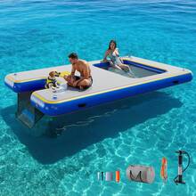 Plataforma inflable antideslizante para muelle, balsa flotante tipo isla con escalera de cuerda, 6 pies, 7 pies, 8 pies, 10 pies, 12 pies. - Gris neutro 10 x 6 pies - Ver 9