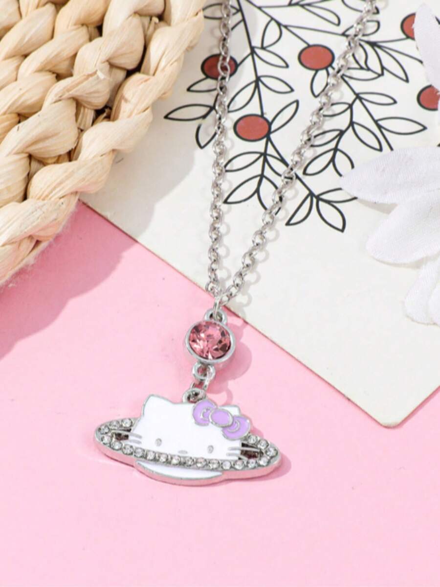 SANRIO 1 chiếc vòng cổ hình mèo KT dễ thương, mặt dây chuyền hình mèo đính đá đáng yêu, phong cách Nhật Bản. - 02 - Xem 1
