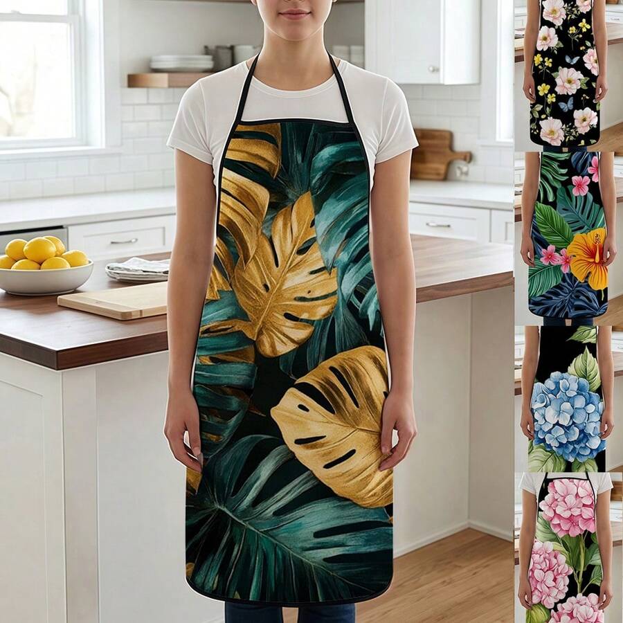 1pc, Grandma Illustration Pattern Polyester Apron, Suitable For Cooking, Baking, And Gardening - Can Be Used As Attire For The Kitchen And Dining