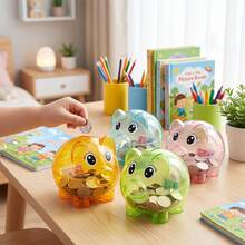 1 chiếc ống tiết kiệm hình hoạt hình trong suốt màu cam/hồng/xanh dương/xanh lá cây, hộp đựng tiền xu hoạt hình, hũ tiết kiệm sáng tạo, quà tặng mẫu giáo, quà sinh nhật/quà tựu trường cho trẻ em, hộp tiết kiệm tiền xu cho bé trai và bé gái, trang trí nhà cửa. - Heo đất tiết kiệm trong suốt - Xem 3