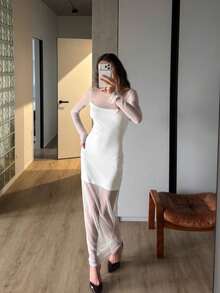 Vestido Elegante Mujer Primavera 2026, Estilo Socialite, Tul Transparente, Doble Capa, Ajustado, Sensual y Sofisticado - Blanco - Ver 1
