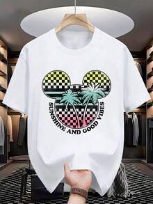 Unisex Disney Tropical Gradient Mickey Tee, Summer Vibes Print, Casual Fit, Bright & Fun. - 白色 - 查看 3