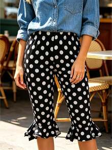 Women's Y2K Polka Dot Trousers, High Waist Pleated Trousers, Elastic Slim Fit Summer Bell Bottoms, Suitable For Casual Streetwear - 黑色 - 查看 1
