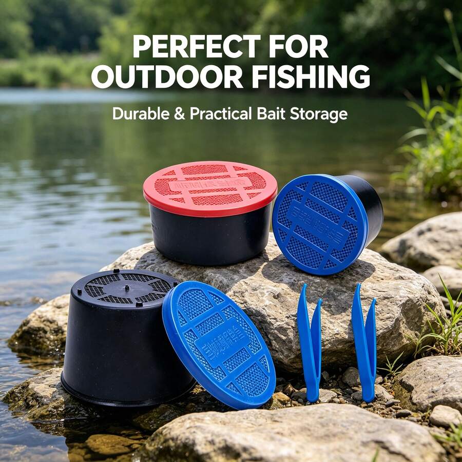 5pcs Fishing Accessories, Including 3pcs Earthworm Preservation Boxes And 2pcs Earthworm Clips, Random Colors, Bait Box, Bait Clip, Breathable Plastic Fishing Tackle Box - 3 Containers + 2 Clips - View 1