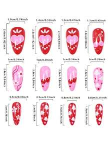 24PCS Short Almond Press On Nails With Design, Colorful Stars Polka Dots Hearts Pattern Fake Nails Cute Full Cover Nude Pink Acrylic Nails Spring Summer Color Vitality Glue On Nails For Women Girls - Multicolor - View 5