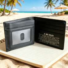 Sleek Black Bi-Fold Wallet For Son, Portable Wallet With Silver Engraved Lettering, Multiple Card Slots Design, Ideal Birthday Graduation Christmas Gift From Mom - Black - View 9