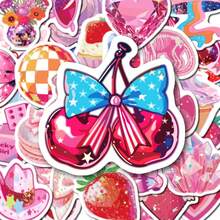 50pcs Cute Summer Pink Girl Stickers, Shiny Strawberry & Cherry Stickers Suitable For Teens, Water Bottles, Laptops, Phone Cases, Gift Packaging, Room Decor - 1 Set - View 12