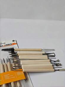 (1/3/4/6/11)Pcs Double-Ended Pottery Carving Tool Set, Wooden Handle, Stainless Steel Carving Head, Suitable For Pottery Shaping, Carving, Cleaning, Perfect For Beginners And Artists, Gift For Art Lovers - Clay Tools - View 4