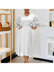 Vestido en corte A de color liso, elegante y con estilo, nueva llegada de primavera para tallas grandes - Blanco - Ver 2
