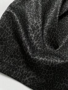 Pantalones anchos de pierna negros con diseño de estampado de leopardo retro elegante, pantalones rectos con cintura elástica con cordón, uso casual, vuelta al colegio - Negro 2 - Ver 5