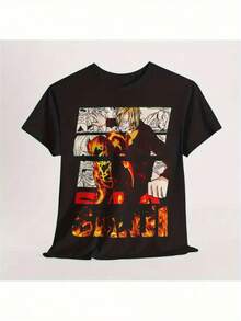 Sanji 'Flame Style' Graphic Tee, A Must-Have For Manga And Anime Enthusiasts. A Short-Sleeved Tee Suitable For Home, Everyday Wear, Parties, And Travel-Perfect As A Gift For Friends Or Family. - 黑色 - 查看 5
