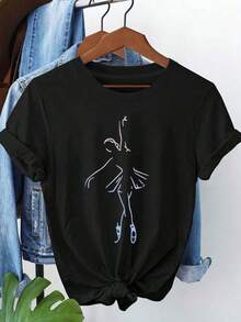 1 Piece Unisex Loose Fit Crew Neck Short Sleeve T-Shirt, 180g, 100% Pure Cotton, Breathable And Soft, Y2K Bababask Style With Modern Graphic Print, Ideal For Women And Men, Perfect For Daily Wear, Festivals, Concerts And All Seasons - 黑色 - 查看 6