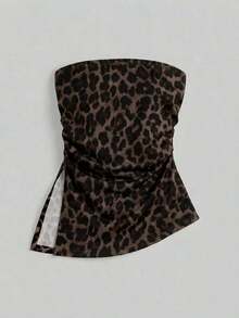 Top bandeau ajustado minimalista casual de mujer, bajo asimétrico, estampado de lunares, conjunto de verano - Multicolor 3 - Ver 1