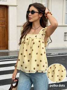 Blusa de mujer con cuello cuadrado y mangas cortas con estampado de lunares - Multicolor - Ver 2