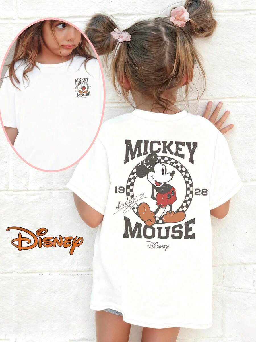 100% T-Shirt For Girls, Summer Short-Sleeve Top With A Round Neck, Featuring A Classic Retro Design Of Mickey Mouse From Disney, Commemorating Its 1928 Birth. This Easy And Versatile T-Shirt Is Made From Soft And Comfortable Fabric - trắng - Xem 1