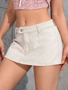 Minifalda vaquera casual con bolsillo y estampado de rayas para mujer, primavera/verano - Blanco - Ver 1