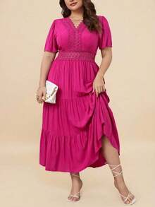 VCAY Vestido con encaje bajo a capas - Rosa Fucsia - Ver 4