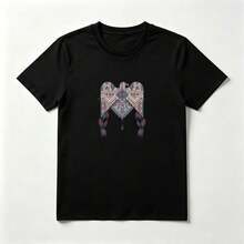 Playera Gráfica con Estampado de Personajes Lindos Negra de Algodón Suave - Negro - Ver 1