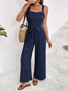 Frenchy Mono sin mangas de moda para mujer, adecuado para el verano - Azul marino - Ver 5