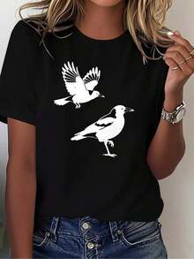 Solt 1 Piece Unisex Size. Women's Plus Size Summer Cotton T-Shirt. Women's Bird Australian Magpie Pure Graphic Print T-Shirt, Comfortable And Versatile, Casual Short Sleeves. Sweat-Wicking Material, Soft And Skin-Friendly. 100% Cotton With Graphic Print - 黑色3 - 查看 6