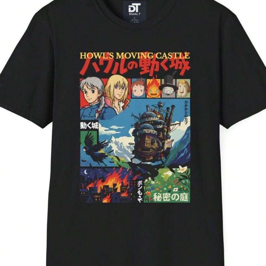 T-shirt i ren bomull, , vintage-stil, unisex, Softstyle T-shirt |   Vintage-stil Studio  Anime T-shirt |   Present till Miyazaki-älskare |   Animefilm Vår- och Sommarsemester Stilfulla Toppar, Favorit T-shirts med Tryck för Män och Kvinnor - Svart - Visa 1