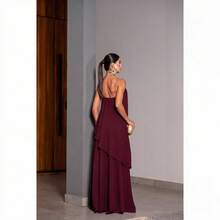 Vestido longo de festa casamento de dia convidada elegante tomara que caia madrinha - Marsala - Visão 2