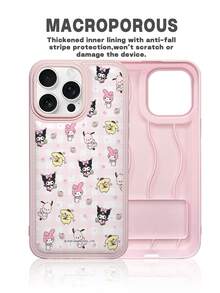 Miniso Officially Licensed Stylish Mickey Mouse Collage Embedded Anti-Fall Striped Creative Raised Camera Cartoon Protective Pattern Unique Thick Anti-Fall Protective Case Compatible With Apple Series IPhone 17 ProMax/Air, 16, 11/12/13/14 Plus/XR/7/8 Plus/15 ProMax - Pink - View 1